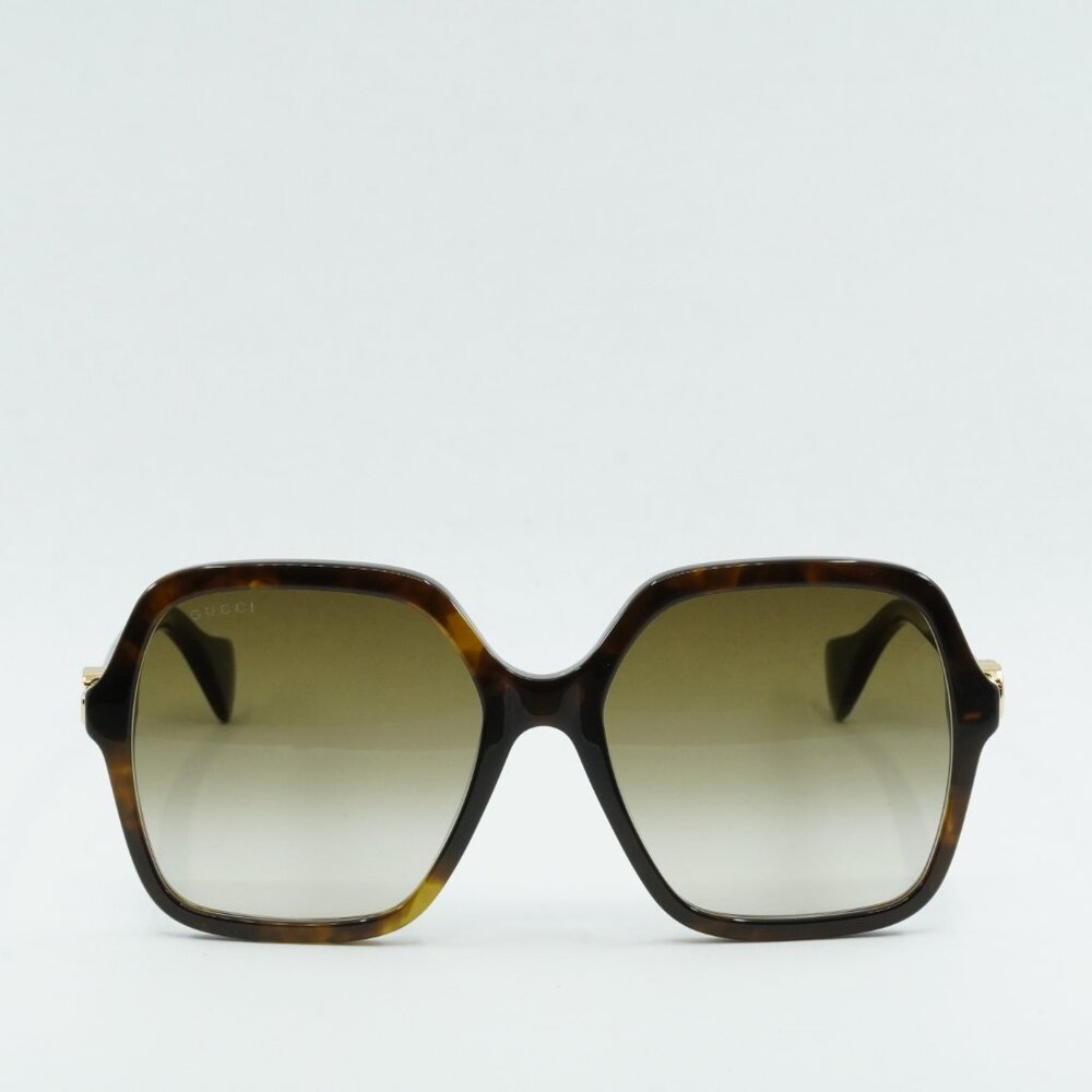 Gucci GG1072S 002 Sunglasses Dark Havana Square Frame, Brown Gradient Lenses - Picture 3 of 9